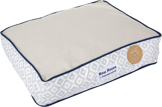 Jonathan Adler Now House for Pets Grey Diamond Pattern Small Dog Bed, Machine Washable Cotton/Poly Blend, 17 x 22 x 5 Inches